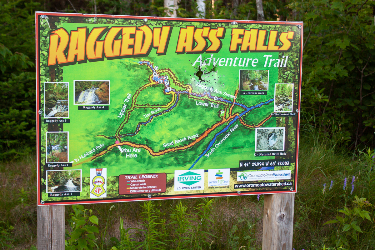 Raggedy Ass Falls Trail sign