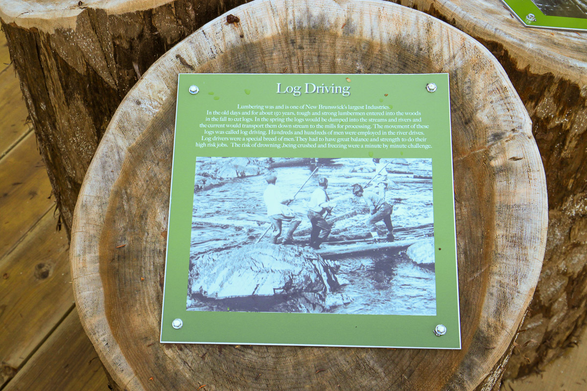 Log Driving sign on the Kirkpatrick Family Trail at South Branch Oromocto Falls