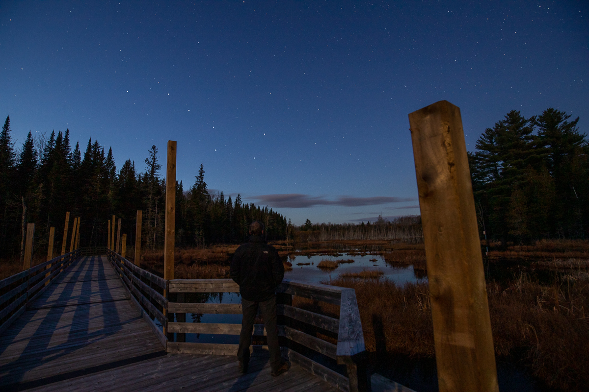 Enjoying the stars from the boardwalk on the Beaver Pond Trail at Mactaquac Provincial Park Gallery